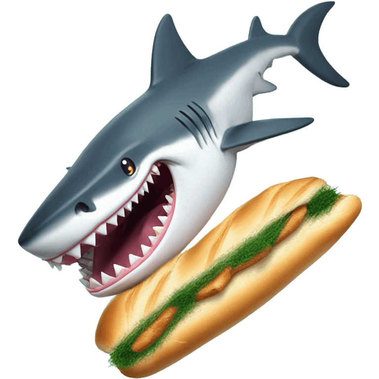 make a shark eating a baguette with seeweed in it emoji