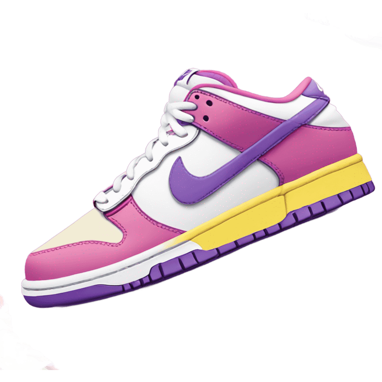 Pink purple yellow and white Nike dunks low emoji