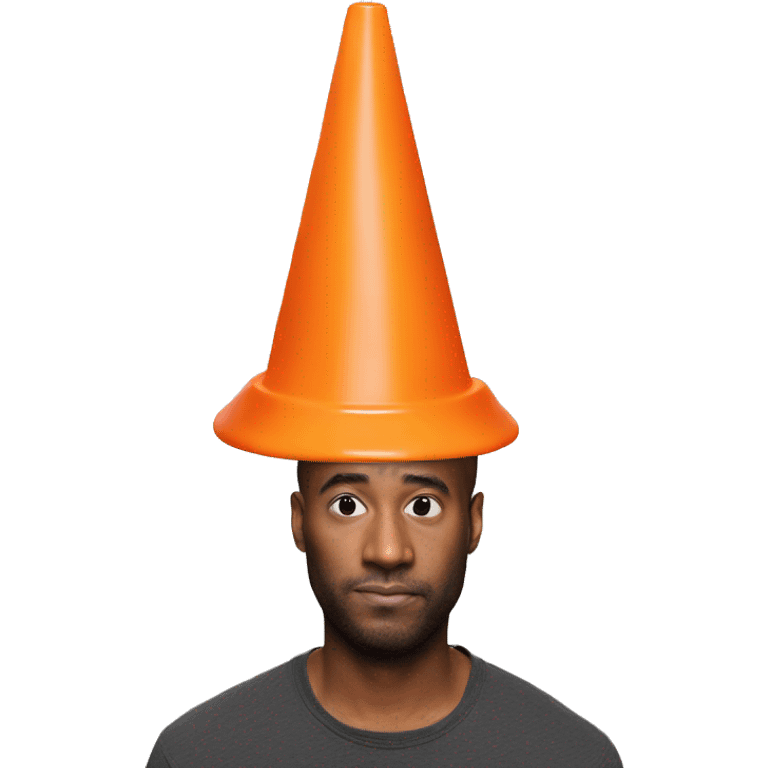 Orange traffic cone on a guy head who hide eyes emoji