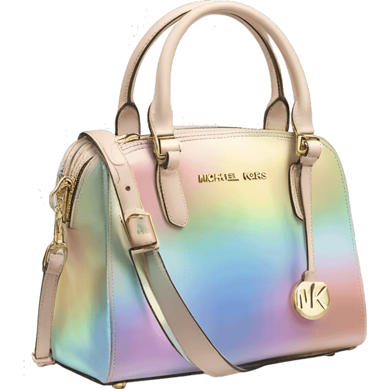 Realistic iridescent pastel rainbow michael kors satchel purse. emoji