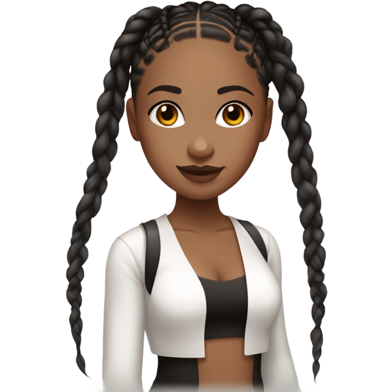 brown skin girl  with black boxed braids, clear lipgloss and white top. emoji