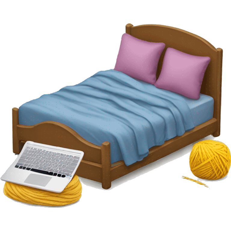 Bed + laptop + yarn skein emoji