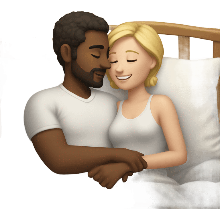 White couple snuggling in bed emoji