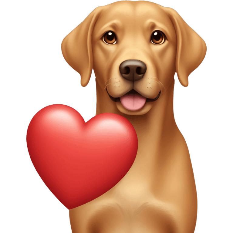 Red Labrador holding a heart emoji