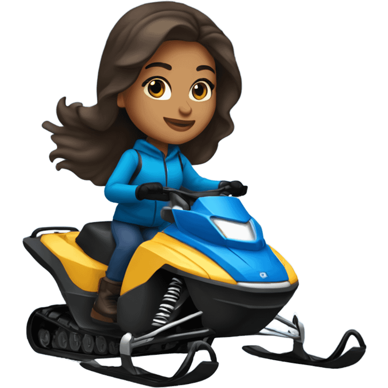 Olive skin toned girl with dark brown hair and blue eyes riding a snow mobile emoji