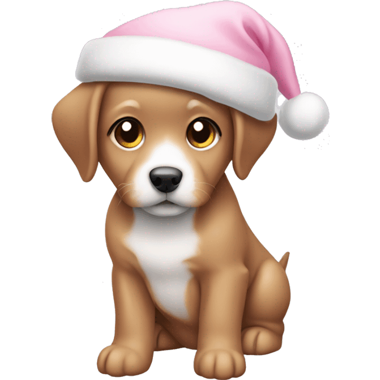 cute puppy wearing light pink christmas hat emoji