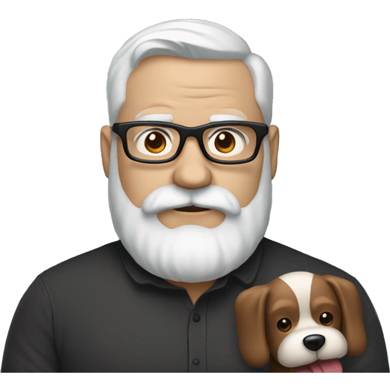 Heavy white dad, with a big brown beard and black rectangle glasses and brown hair holding a balloon dog emoji