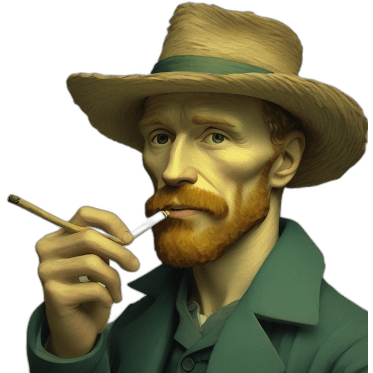 Vincent Van Gogh in 2023 chilling with a joint in hand with the boys emoji