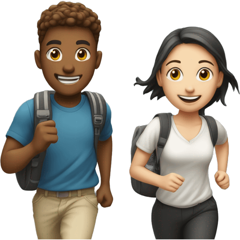 white student and a classmate running atschool smiling  emoji