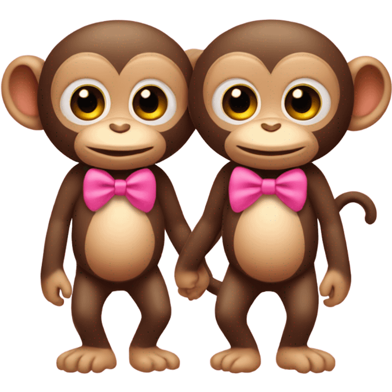 two monkeys in love, one is wearing a pink bow  emoji