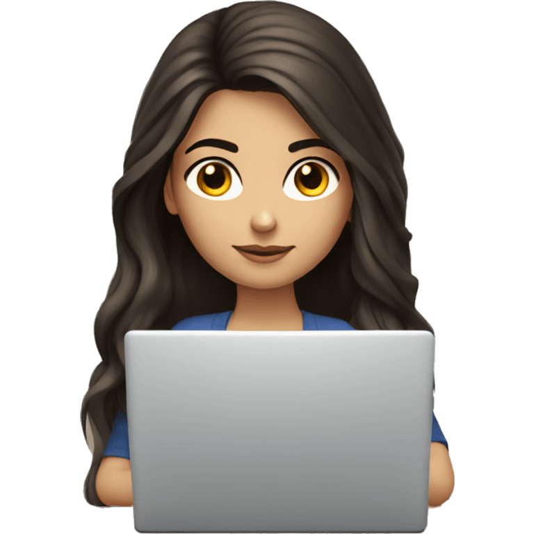 Beautiful Armenian girl, brunette, long hair, Black eyes, typing on laptop emoji