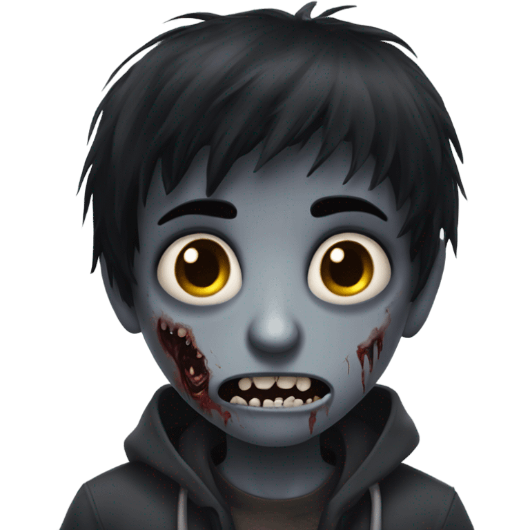 Boy, zombie, emo, black hair, medium long, dark, spooky, creepy expression emoji