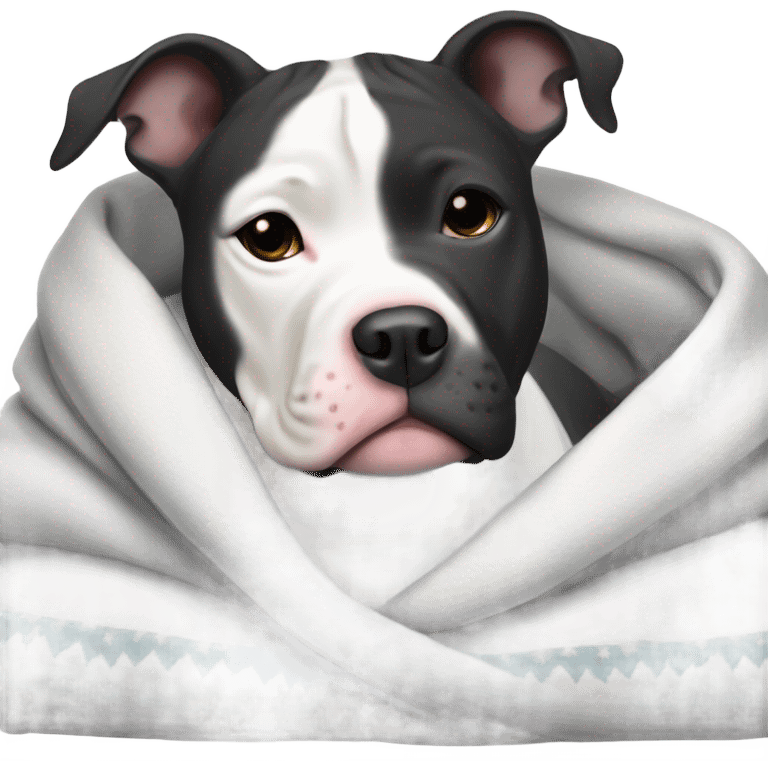 Black and White pit-bull wrapped in a blanket  emoji