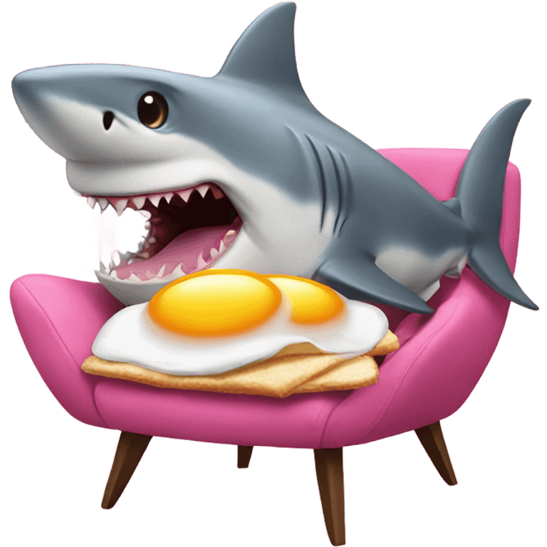 shark eating fried eggs while sitting on a pink chair emoji