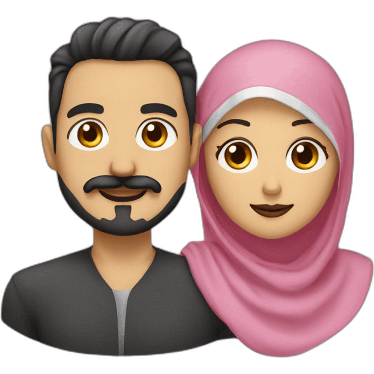 Me as a man with a moustache and a goatee with my hijabi wife with earings winking emoji