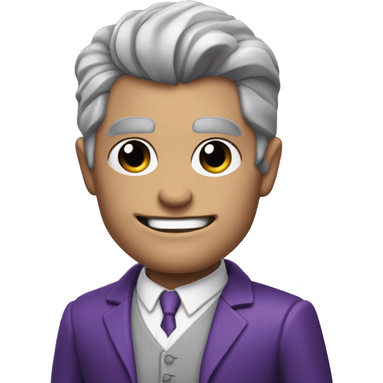 fully  body character, two-face, harvey dent, batman villian, right side of face purple, grey hair emoji