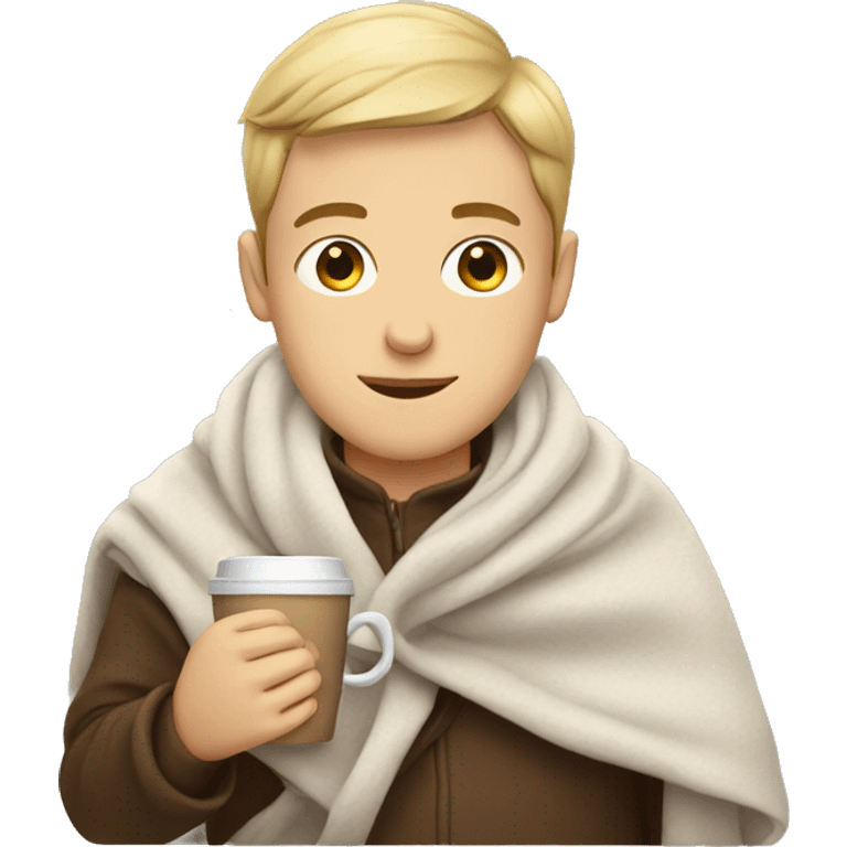 White boy with blanket and coffee  emoji