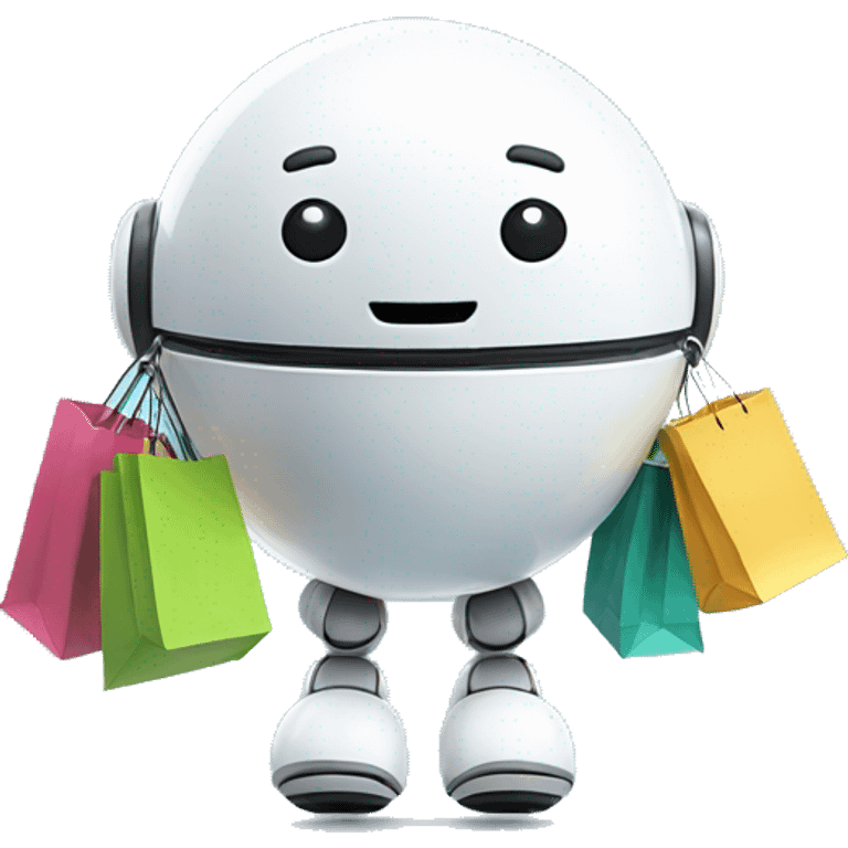 cute white floating spherical happy robot with shopping bags emoji