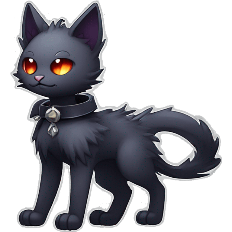   cool edgy kawaii anime-style ethereal dark-punk-themed animal vampiric cat-hybrid Fakemon with fangs and bat-wing-ears with a collar full body emoji