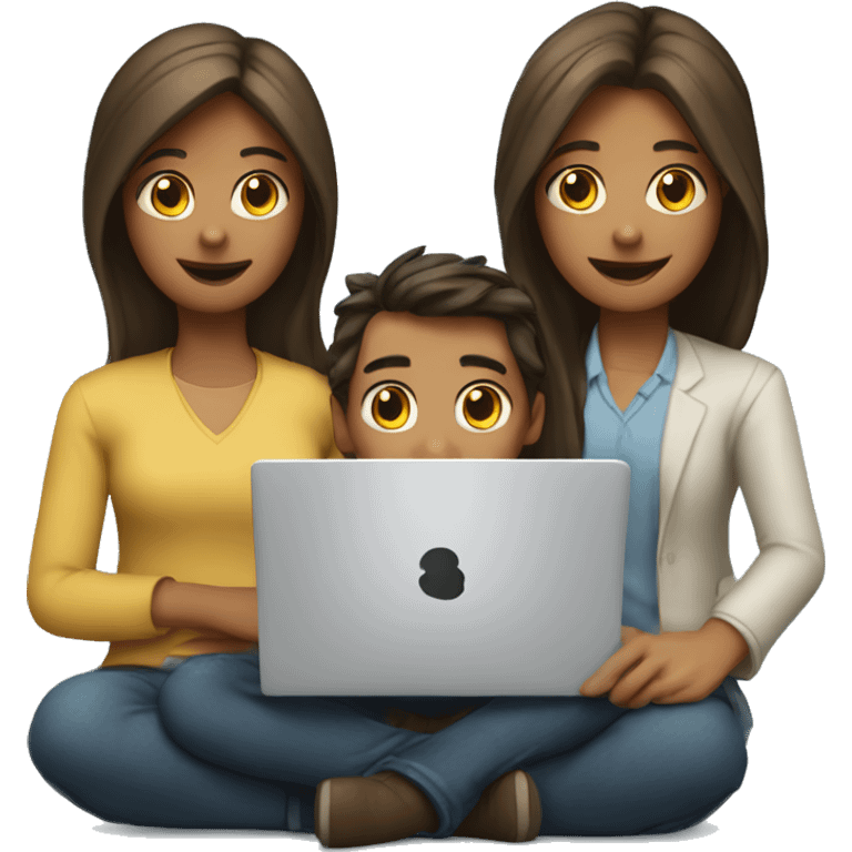 2 girl and 3 man each of them holding laptop and sit together  emoji