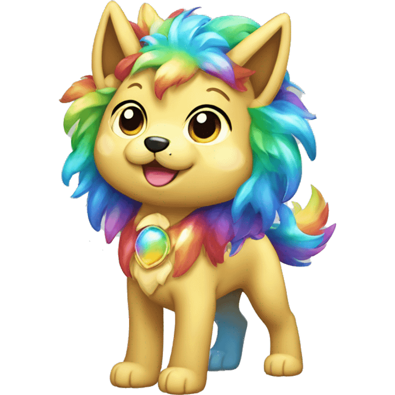 Shiny Sparkle-Dog-Fakémon With Rainbow mane full body emoji