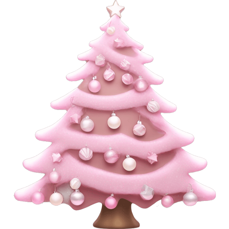 Pastel Pink Christmas tree with pink lights and white ornaments  emoji