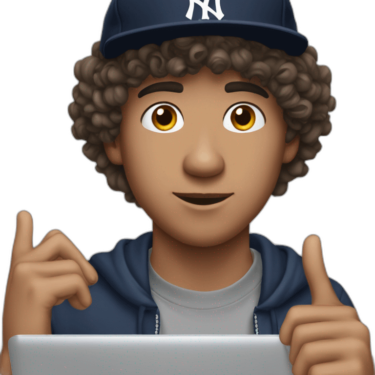 20yo curly hair mexican man with a MacBook and a yankees cap emoji