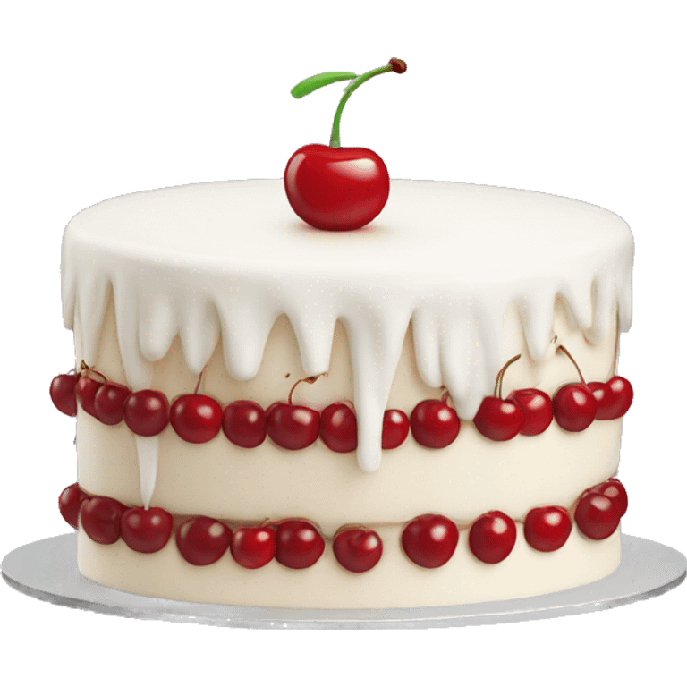 white cake decorated with cherries emoji