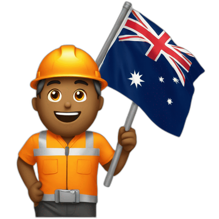 miner wearing orange high vis and holding an Australian flag emoji