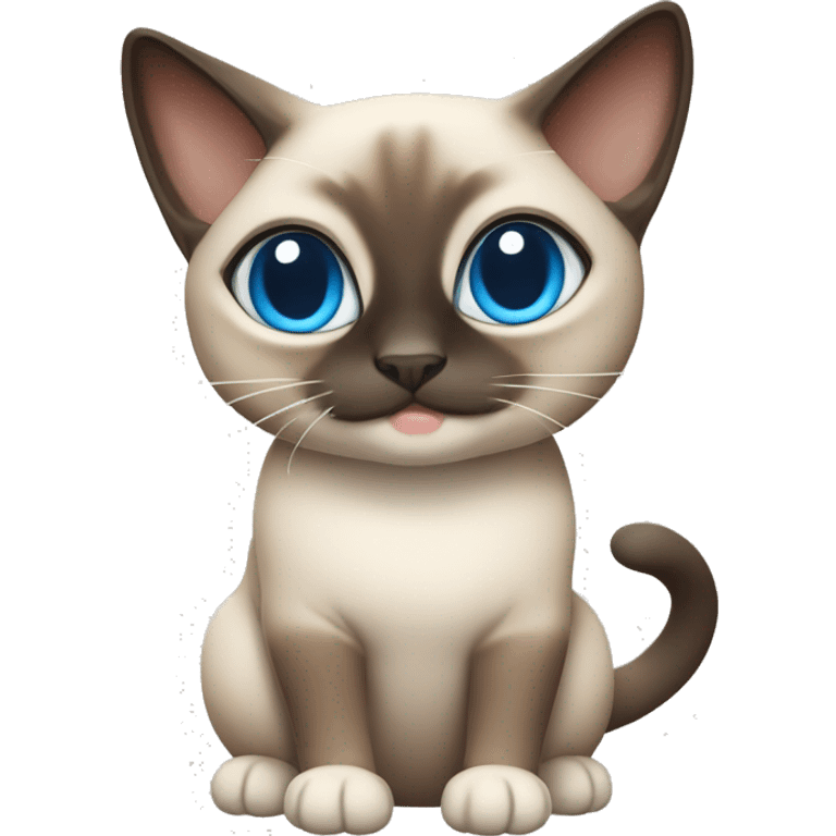 Siamese cat full body with white and brown on the face, blue eyes, chubby emoji