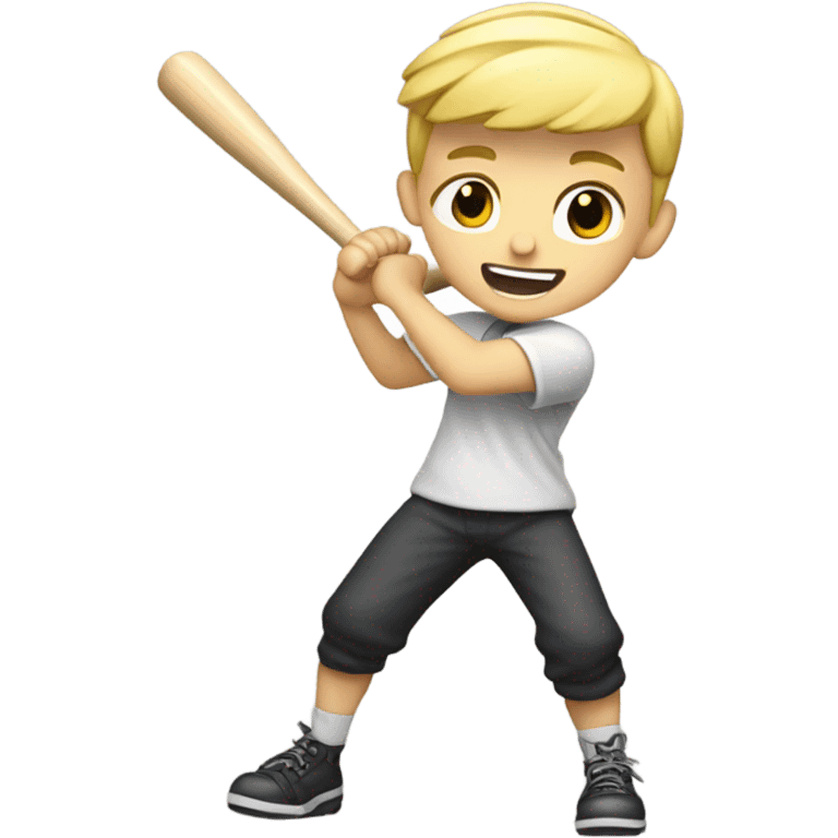 Blonde boy with a crew cut swinging a baseball bat emoji