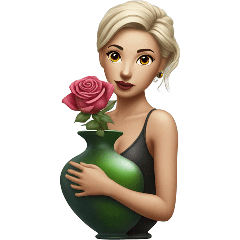 Hyper Realistic beautiful woman model with a small rose tattoo arranging flowers in a vase emoji