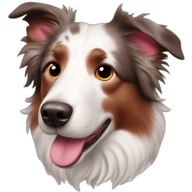 white red merle border collie with light brow spots and blue eyes and pink nose emoji