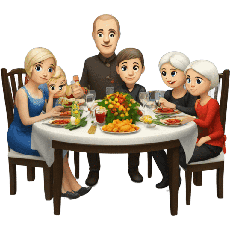 Russian family sitting at the New Year's table emoji