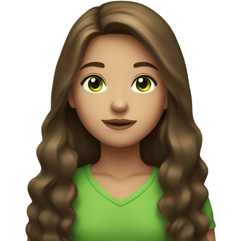 Girl with long brown hair and green eyes emoji