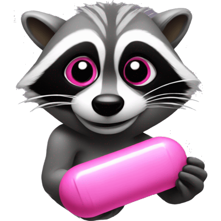 thug racoon holding pink pill emoji