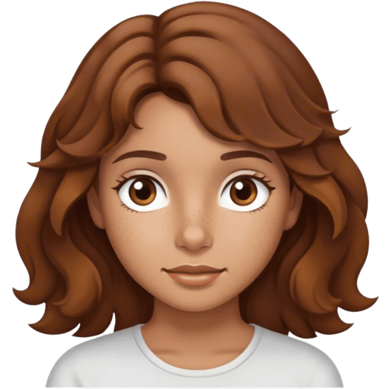 brown wavy haired girl with brown eyes tan skin and minimal freckles  emoji