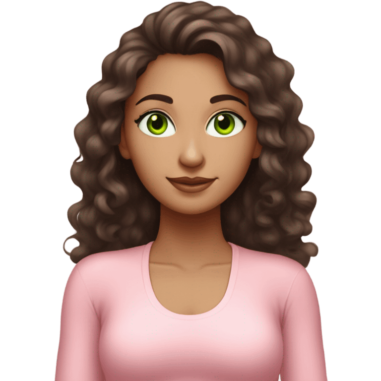 Dark brown long curly hair and green eyes yoga beautiful young woman in light pink pink pink clothes sitting on a yoga mat emoji