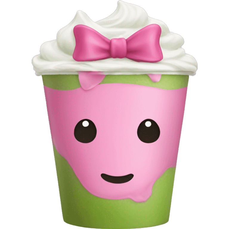 pink bow on iced matcha cup emoji