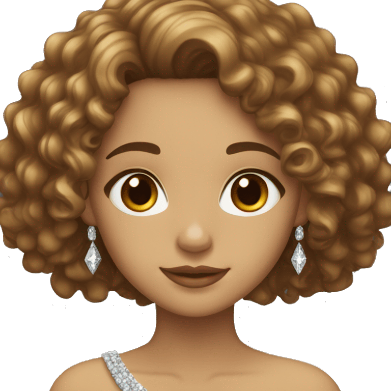 Hispanic/curly long hair, brown light color/ with dark brown eyes / with a diamond dress emoji