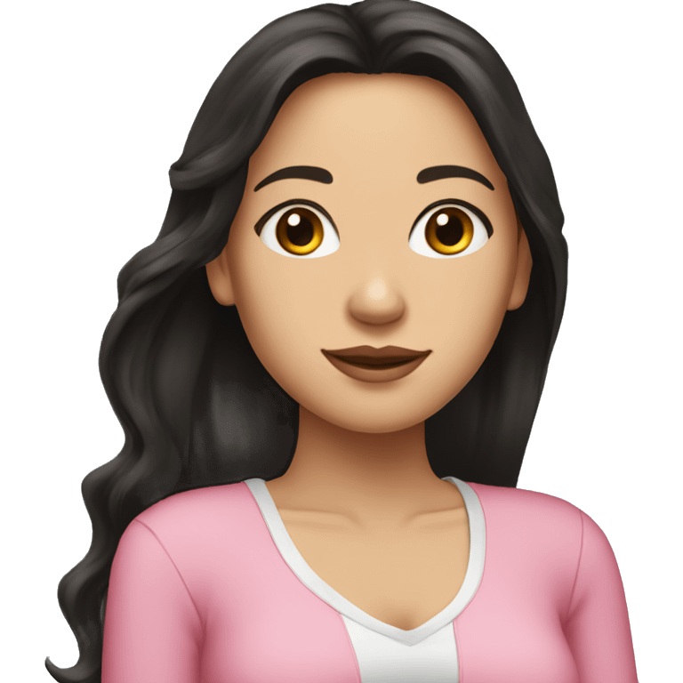 Brunette lady, Black long hair, pink shirt, fair complexion  emoji