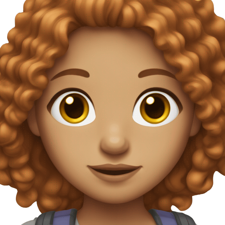 a girl with long auburn curly hair, brown eyes and long lashes  emoji