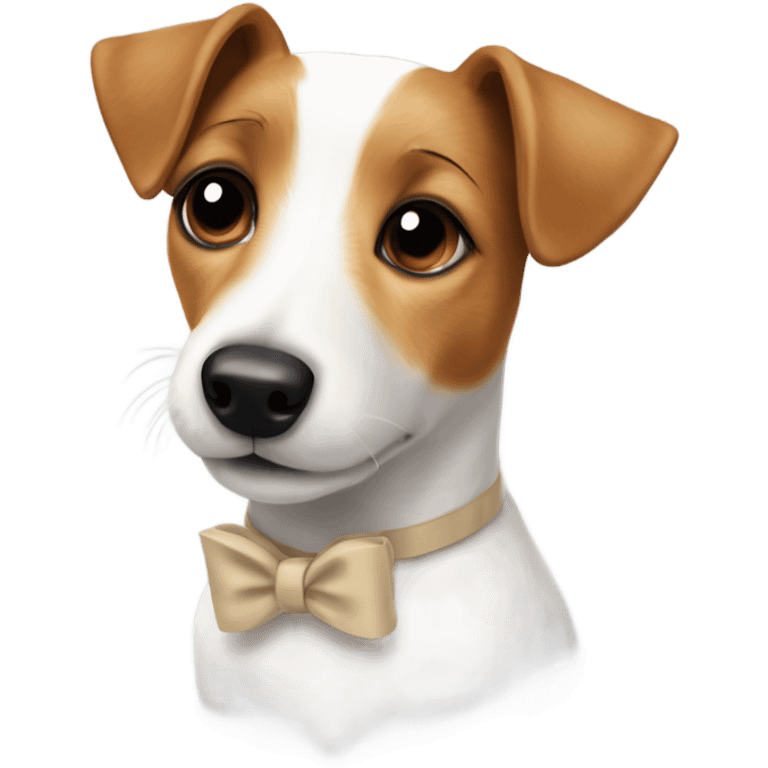 Jack russell terrier with a beige bow on his neck emoji