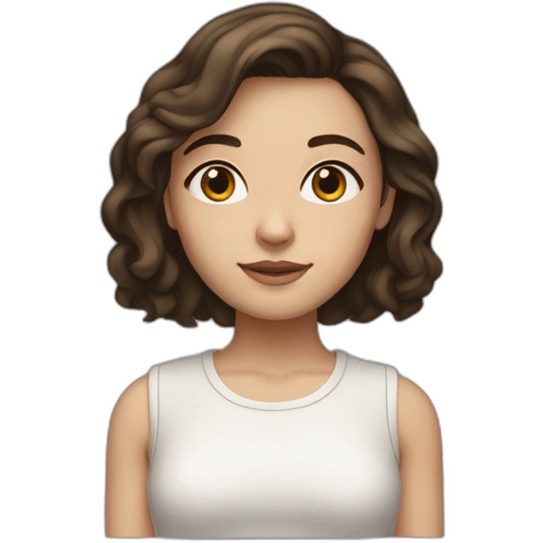 brunette girl with medium-length hair, white skin, freckles and brown eyes. emoji