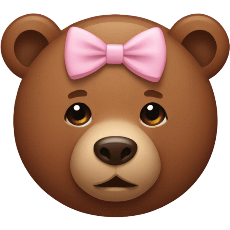 Brown emoji bear with small light pink bow on head emoji