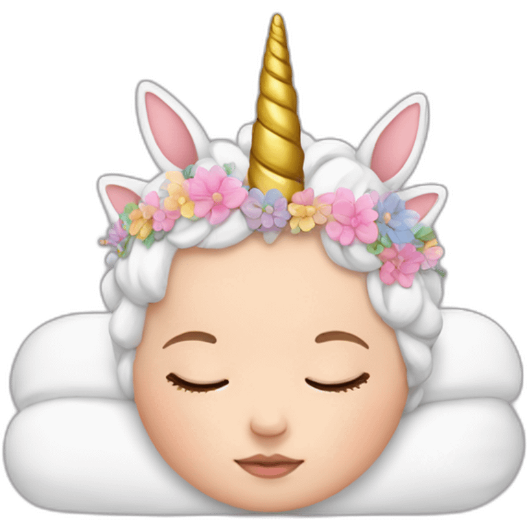 Sleeping white Newborn with unicorn headband emoji