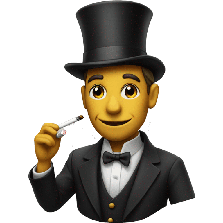 a normal emoji wearing a top hat smoking a cigarette while smirking emoji