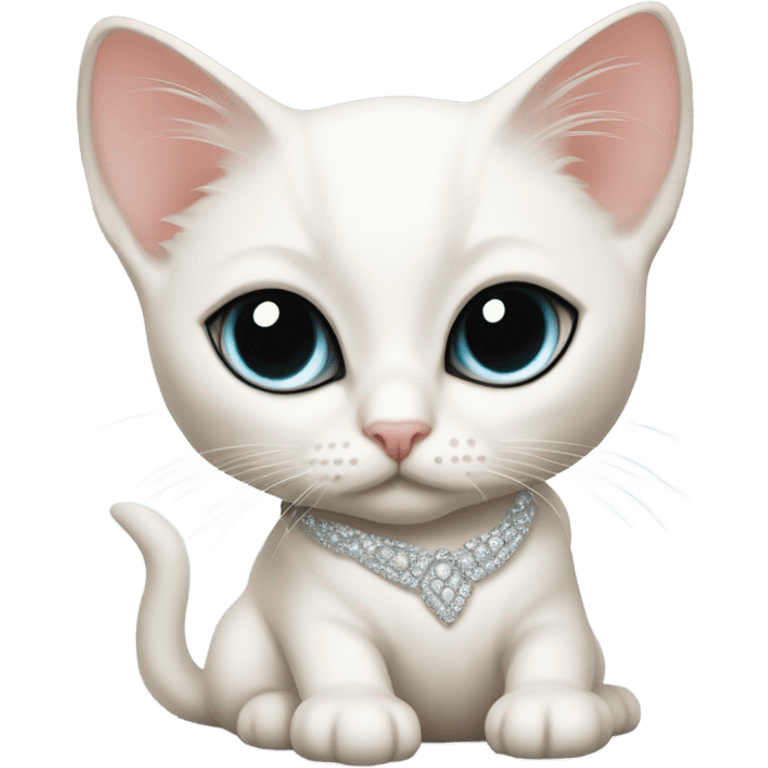 A white siamese kitten snuggled up to a white Siamese cat, wearing evening clothing.  emoji