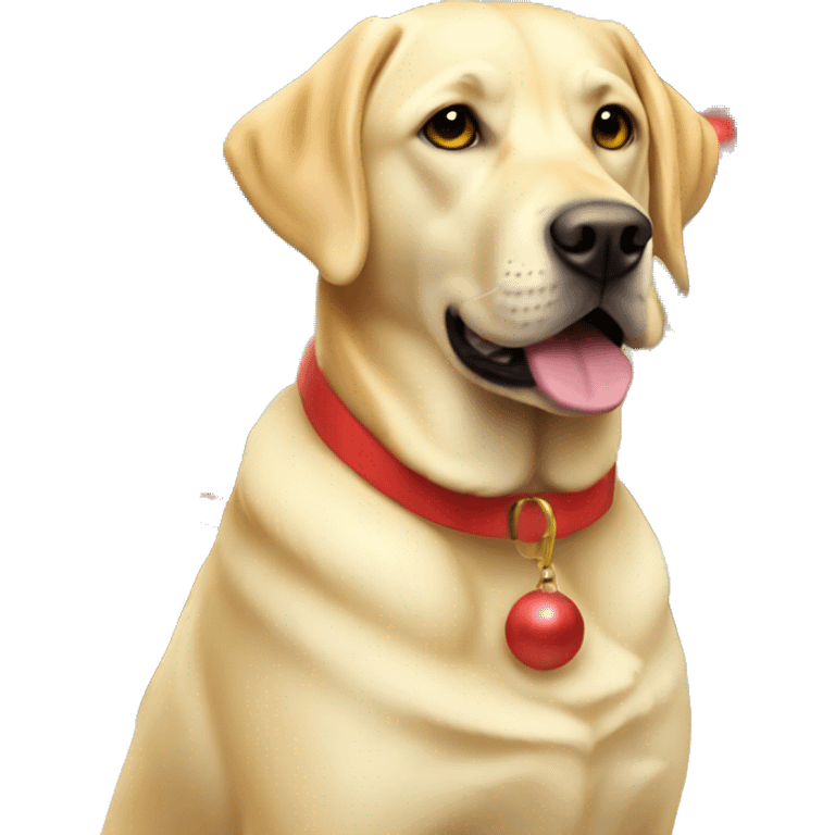 Yellow labrador with santa’s hut emoji