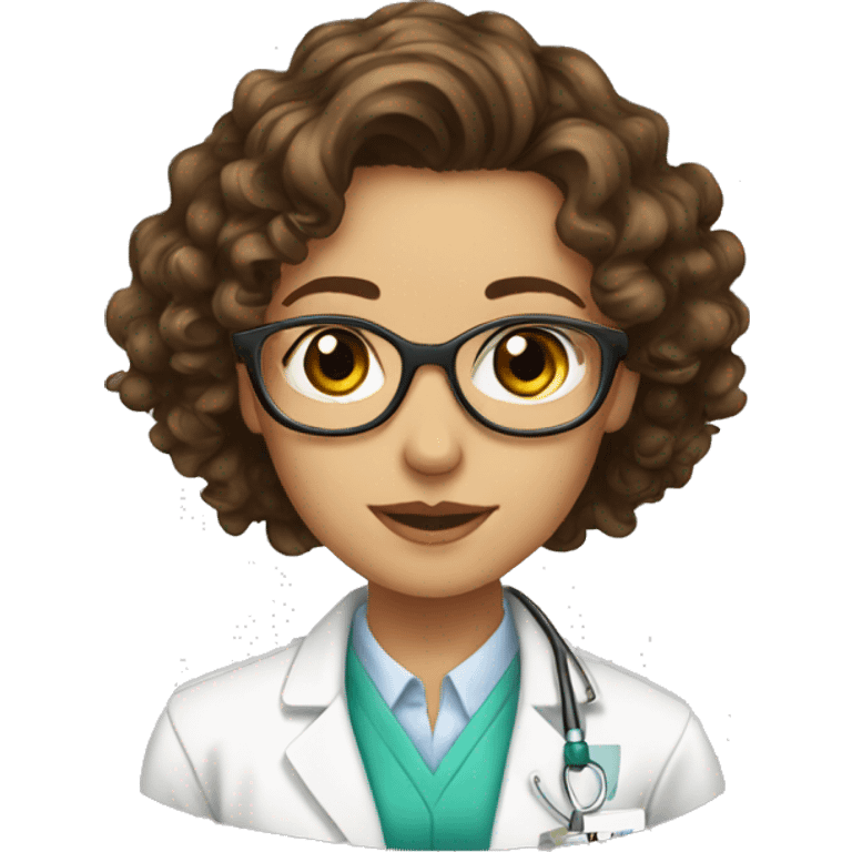 pharmacist brown hair long curly pretty female emoji